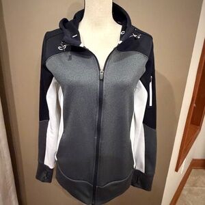 Sport-Tek Ladies Tech Fleece Black White & Gray Colorblock Full Zip, Size Medium